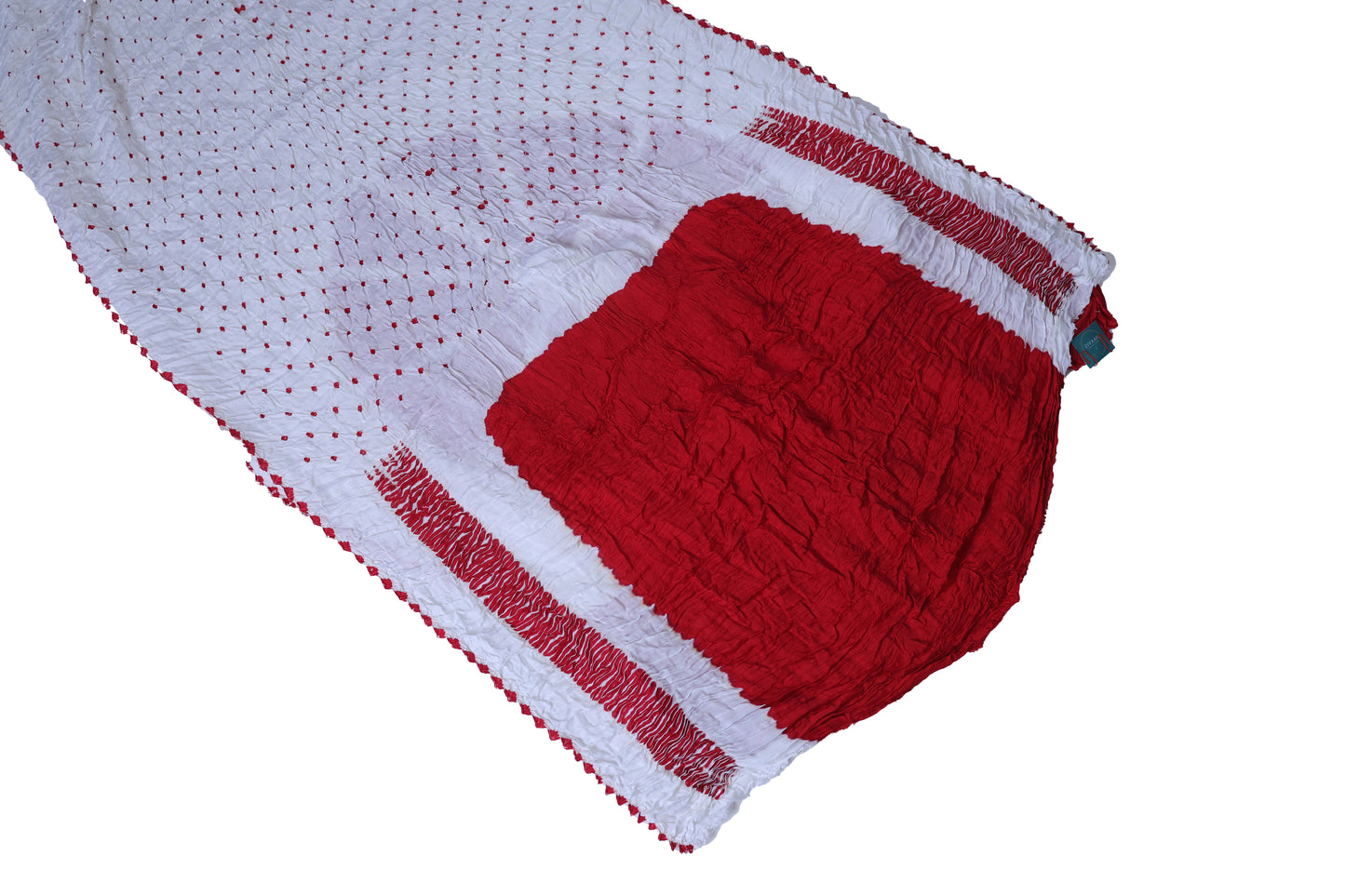 White and Red Modal Silk Bandhani Saree with Shibori Pallu