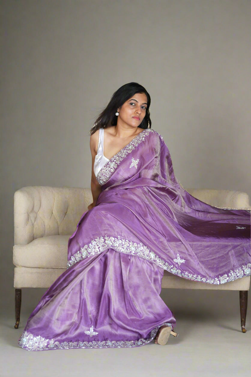 Lilac Luxe – Tissue Saree with Heritage Zardosi Work