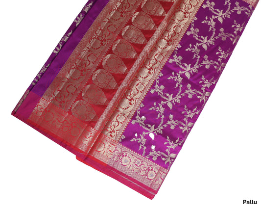 Purple zari jaal Katan Silk Saree