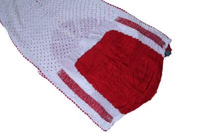 White and Red Modal Silk Bandhani Saree with Shibori Pallu