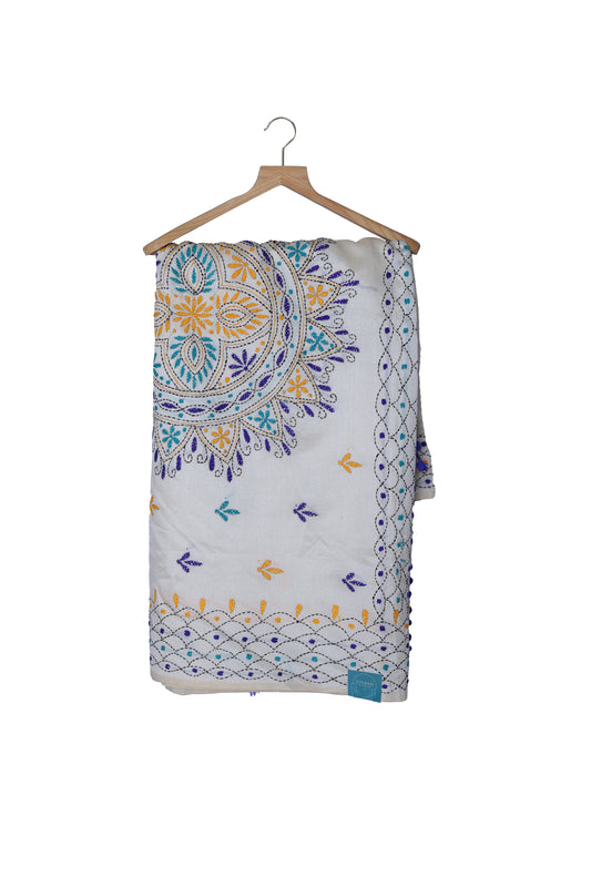 Safed Phulkari Saree