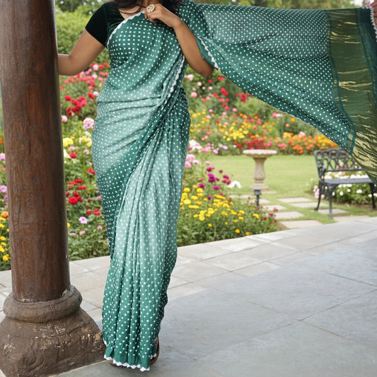 Ombre Green - Pure Gaji Silk Bandhni Saree