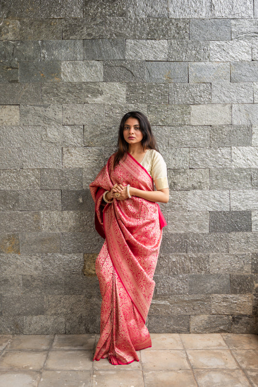 Laal Noor - Handloom brocade Pure Banarasi Katan Silk Saree