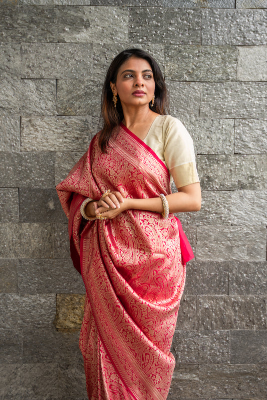 Laal Noor - Handloom brocade Pure Banarasi Katan Silk Saree