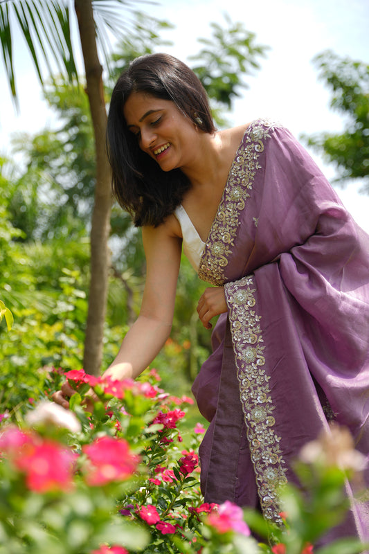 Lilac Luxe – Tissue Saree with Heritage Zardosi Work