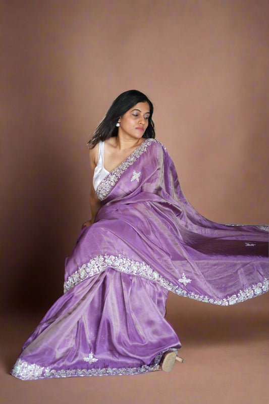 Lilac Luxe – Tissue Saree with Heritage Zardosi Work
