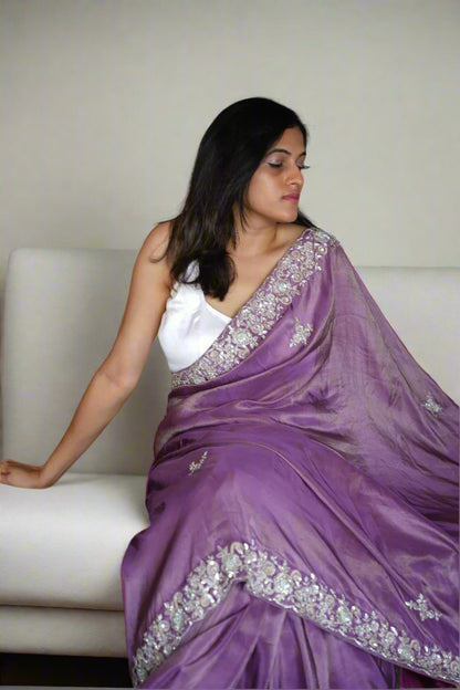 Lilac Luxe – Tissue Saree with Heritage Zardosi Work