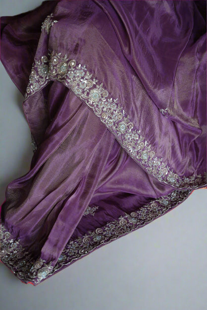 Lilac Luxe – Tissue Saree with Heritage Zardosi Work