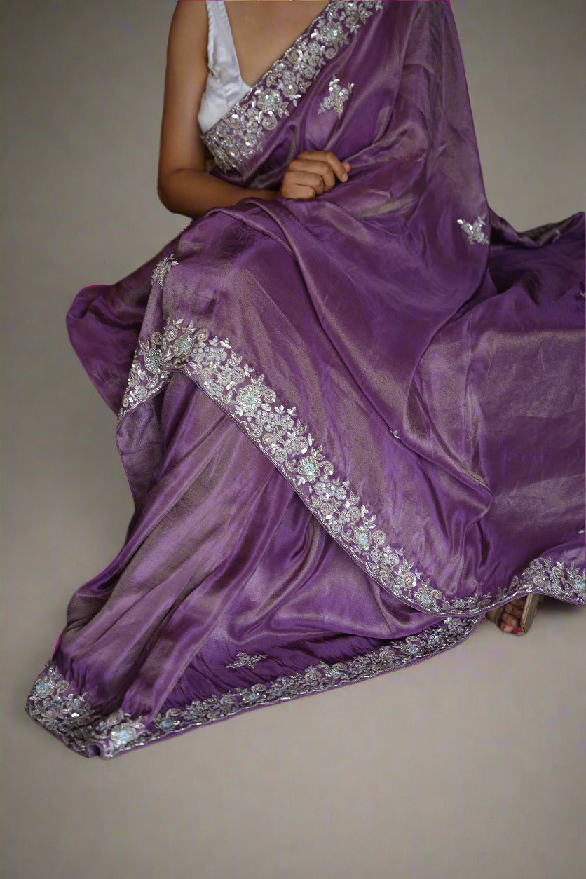 Lilac Luxe – Tissue Saree with Heritage Zardosi Work
