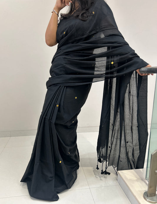 Sequin Cotton Saree - Black